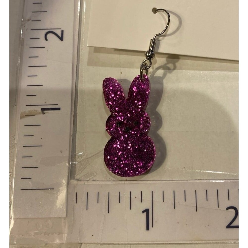 Easter Sparkle Bunny Rabbit Dangle Earrings Pastel Spring Cute Holiday Jewelry - Picture 6 of 6